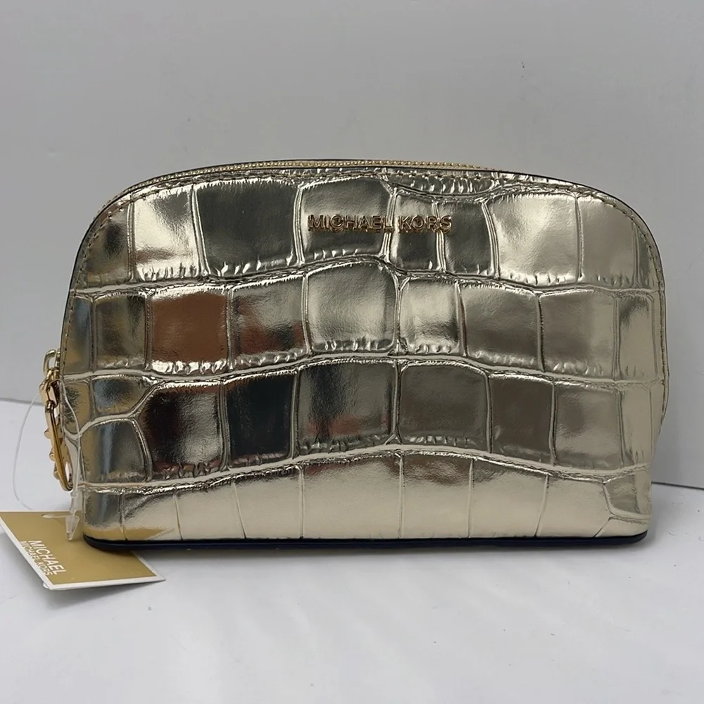 Michael Kors Empire Small Metallic Crocodile Embossed Leather Travel Pouch NWT